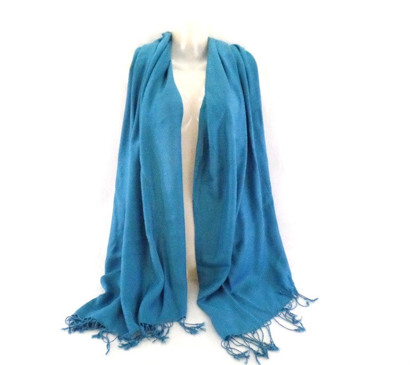 Schal Tuch Stola Fransen Türkis 100 % Viscose XXL Schal 190 Lang 65 Breit