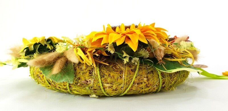 Kranz Tür / Wand Kranz künstlich trocken Grün Gelb Sonnenblumen Lagurus 30 cm