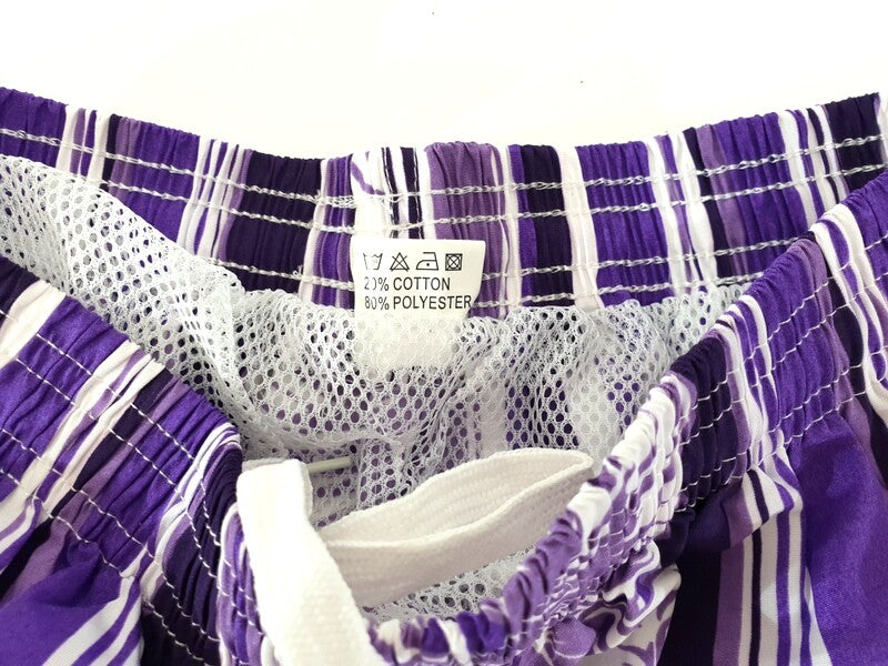 Badehose Badeshorts S / M Lotus Shorts geblümt gestreift Lila Weiß Freizeit