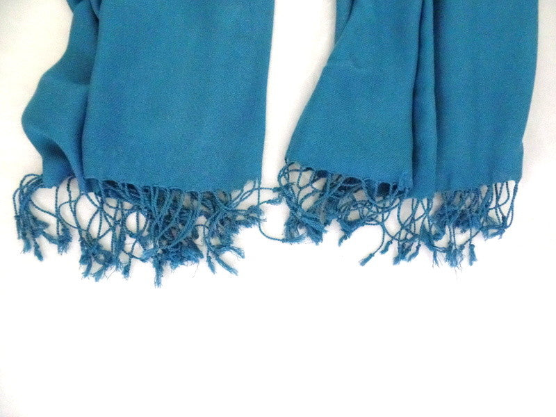 Schal Tuch Stola Fransen Türkis 100 % Viscose XXL Schal 190 Lang 65 Breit