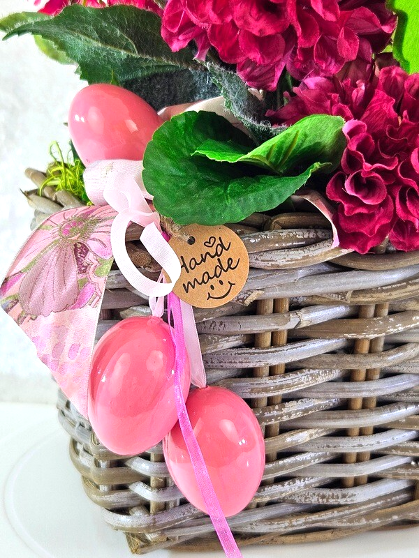 Casa-Poador Ostergesteck Kunstblumen Rosa Korb Tulpe Dahlien Dekoration Geschenk