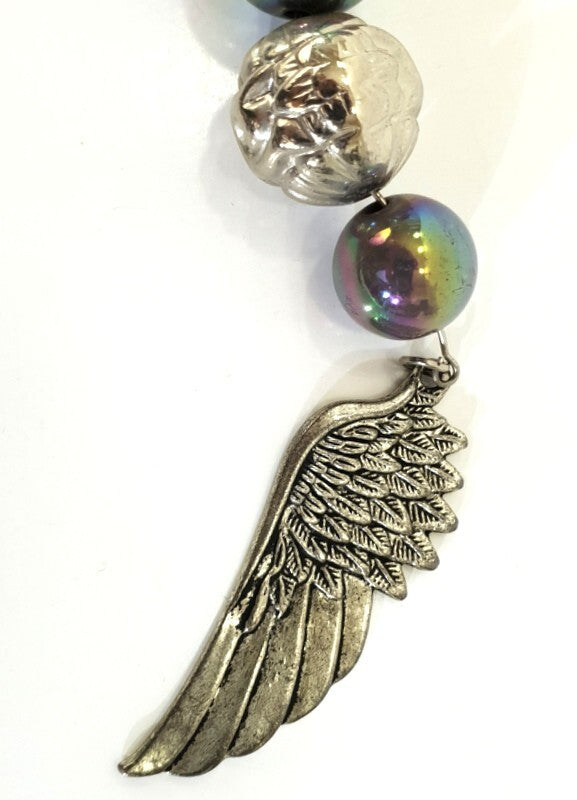 Schal Tuch Lila / Flieder Schmuck Anhänger Kugeln Engelflügel Elfe