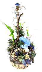 Casa-Poador Grabschmuck Grabgesteck Blau Weiß Lilien Zapfen Kunstblumen Tanne