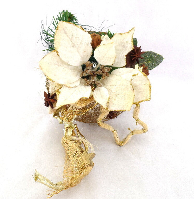Weichnachtsstrauß Creme Weihnachtsstern künstliche Accessoires Sterne Kugeln