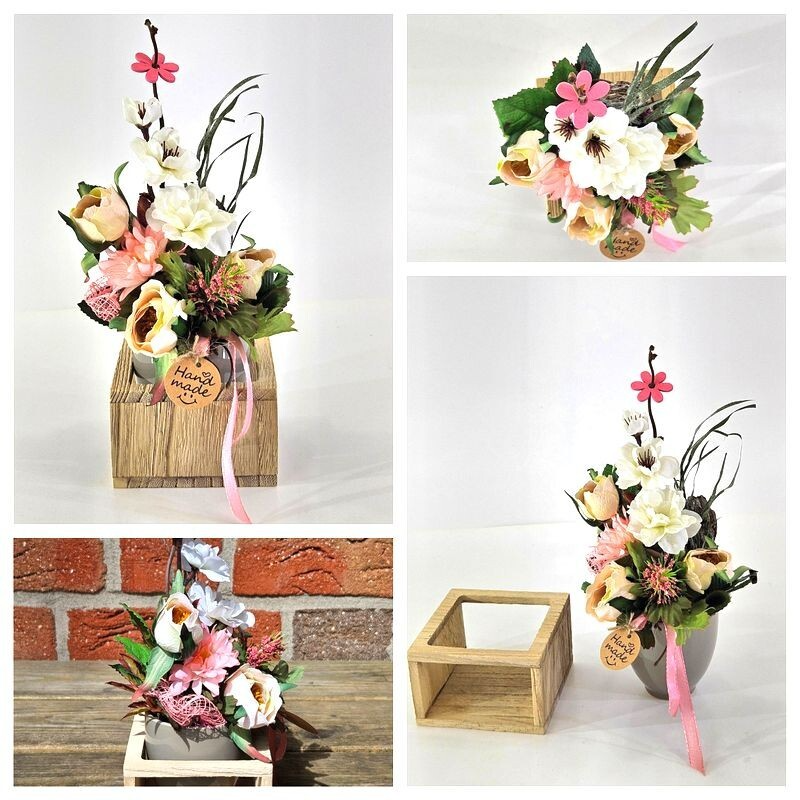 Casa-Poador Künstliches Gesteck  Kunstblume in Holzkästchen Blume  Geschenk Deko