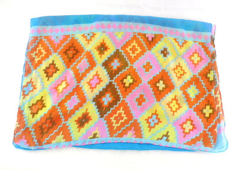 Schal Tuch Bunt Hellblau transparent 100 x 60 cm 100 % Polyester Rauten