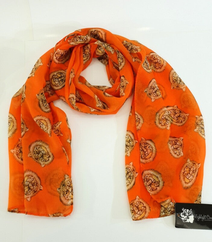 Schals Tücher Set 2 Stück Orange Uni Tigerkopf 100 % Polyester
