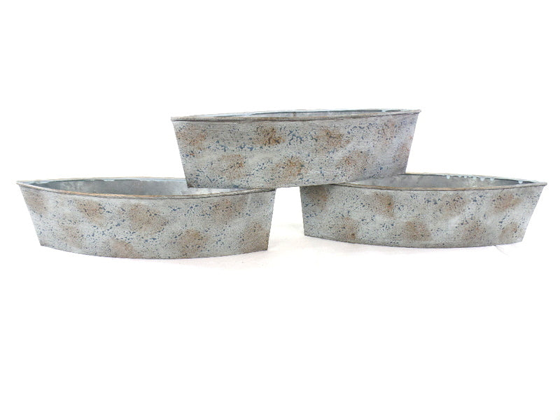3 Metallgefäße Schiffchen Ellipsenform 30 x 8 x 6,5 blau grau Blumengefäß