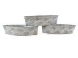 3 Metallgefäße Schiffchen Ellipsenform 30 x 8 x 6,5 blau grau Blumengefäß