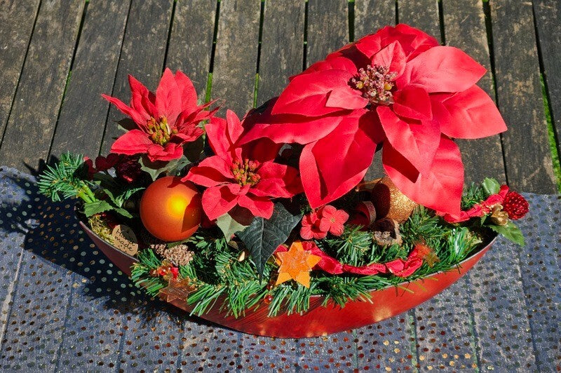 Casa-Poador Weihnachtsgesteck ellipse rote Weihnachtssterne künstlich Dekoration