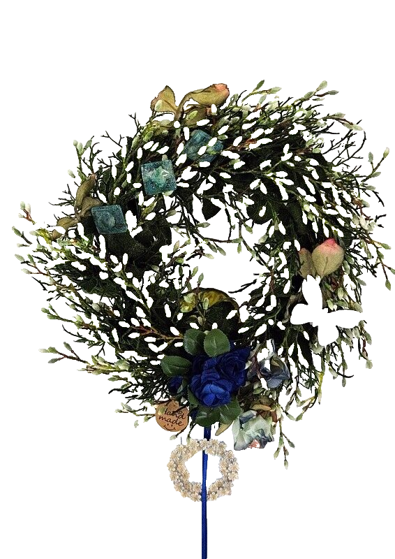 Kranz Türkranz Wand Kranz künstlich trocken wie echt Weiß Blau 25 cm Dekoration