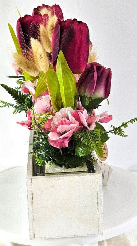Casa-Poador Gesteck Kunstblumen Tulpen Lagurus Glas künstlich Geschenk Deko