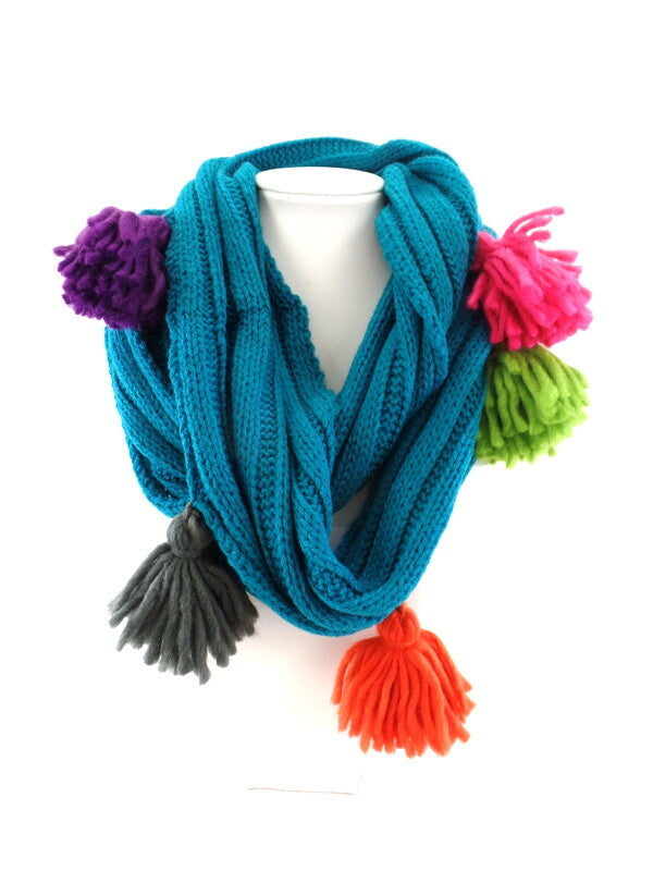 Schal Rundschal Loop Wickelschal Türkis gestrickt Polyester Quasten 70 x 25 cm