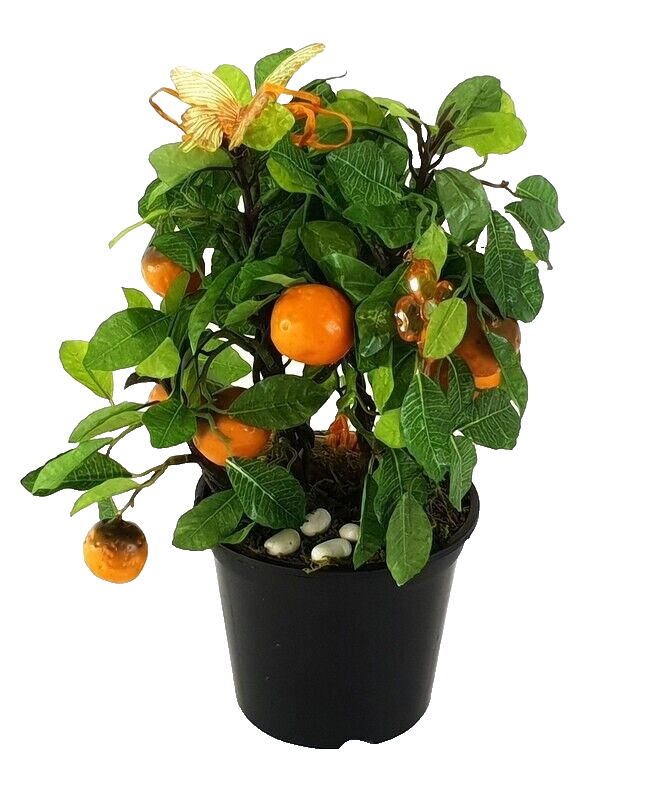 Topfpflanze Orangenbäumchen Kunstblumen Schmetterling Dekoration