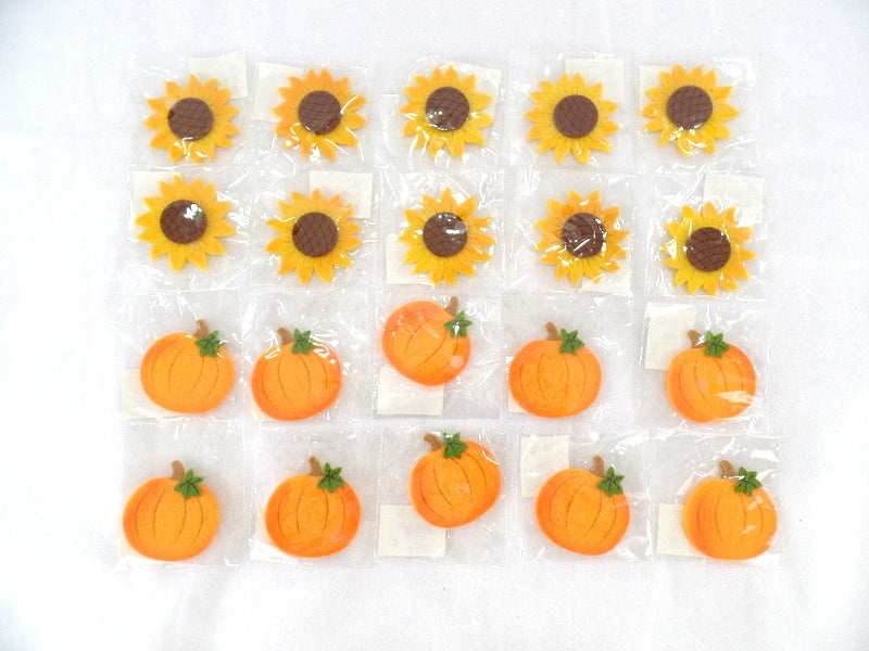 Streublumen Sonnenblumen Kürbis 5 cm je 10 Stück einzeln in Folie Klebepunkt