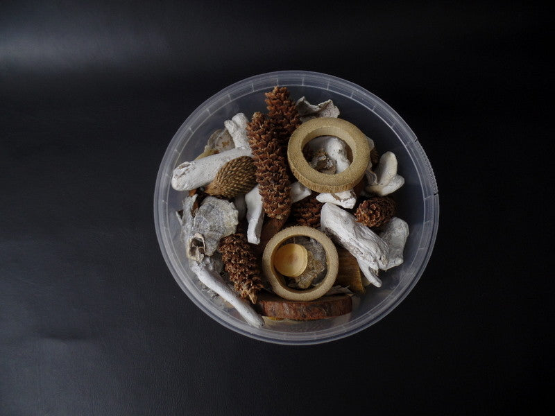 Natur Deko Sortiment Mix 250 g Zapfen Baum / Holzscheiben Äste Bambusringe Igel