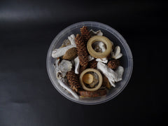 Natur Deko Sortiment Mix 250 g Zapfen Baum / Holzscheiben Äste Bambusringe Igel
