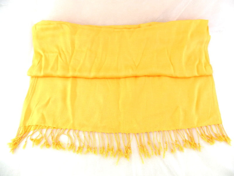 Schal Tuch Stola Fransen Dottergelb 100 % Viscose XXL Schal 190 Lang 65 Breit