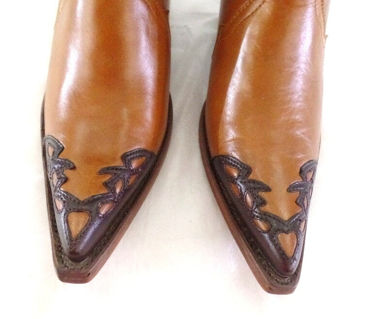 Westernstiefel 36 Natura Cafe Cowboystiefel Leder spitz Applikationen Rudel
