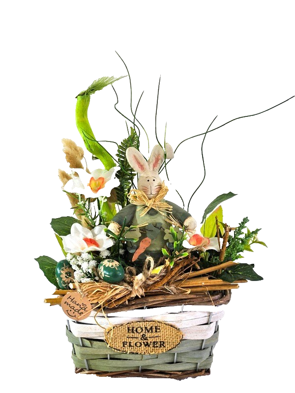 Casa-Poador Ostergesteck Weiß Grün Kunstblumen OsterglockenEier Keramikhase Deko