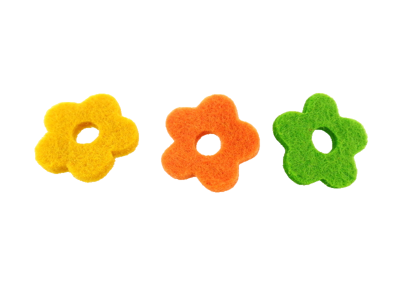 240 Filzblüten 10 Beutel a 24 Stück  je 3 Farben  8 Stück gelb orange, grün Deko