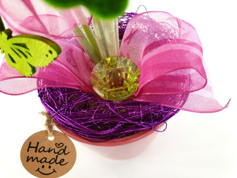 Gesteck Topfblume Gerbera Rosa Pink Kunstblumen Keramikgefäß rund Dekoration