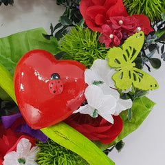 Herz Reisigunterlage Rot Weiß Lila Kunstblumen Aufhängung Geschenk Valentinstag
