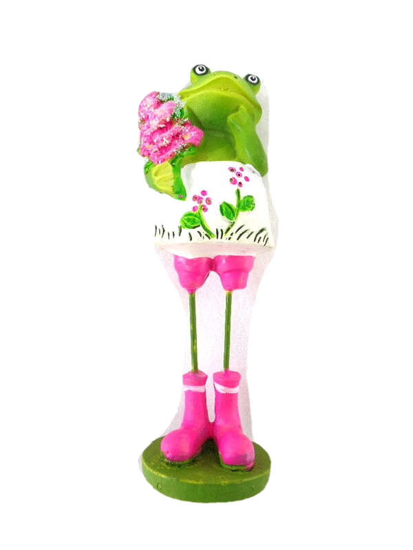 Frösche Set 12 Stück Gelb Blau Rosa Lila 12 cm stehend Gärtner Metallfüße Deko