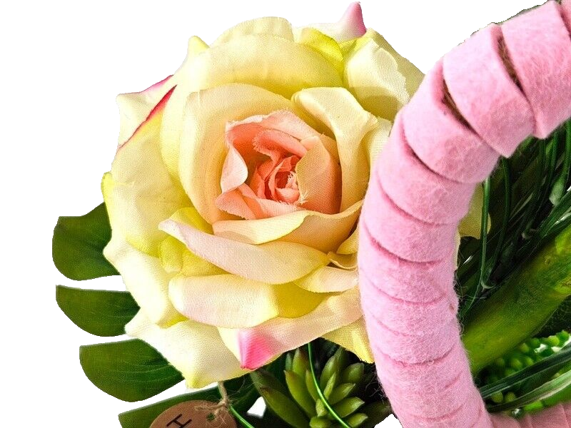 Casa-Poador Gesteck Seide Rosa Weiß Rose Kunstblumen rund Filzherz Dekoration