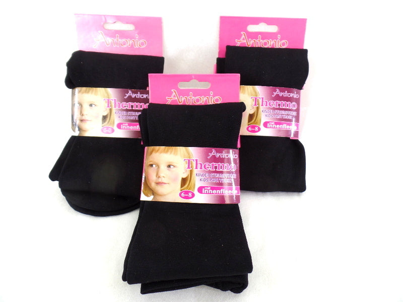 Antonio Kinder Thermo Leggings 3 Stück mit Innenfleece Schwarz blickdicht