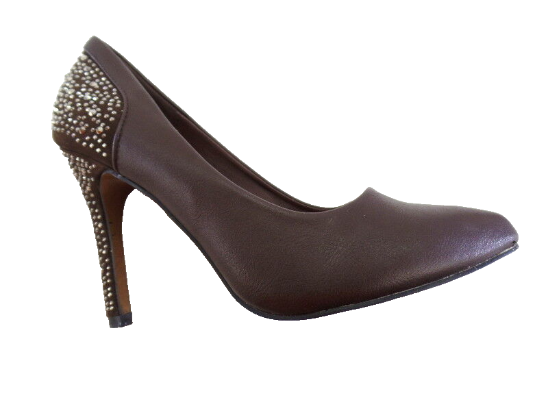 Damenschuh Pumps Braun Größe 40 mit Strasssteinchen abgesetzt Pfennigabsatz