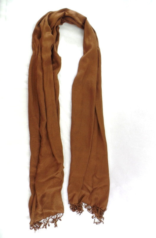 Schal Tuch  Stola Fransen hellbraun 100 % Viscose XXL Schal 190 Lang 65 Breit