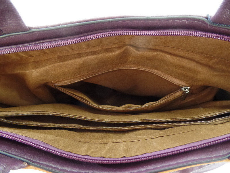 Mahel Umhänge / Schultertasche Lila mit Braun Ziernieten Damentasche Tasche