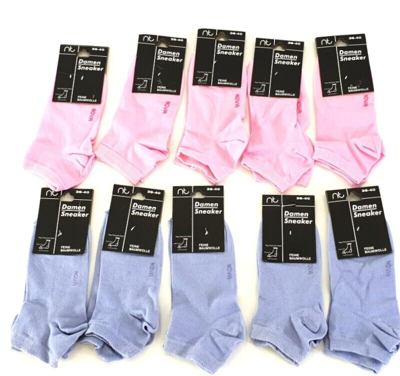 Socken Sneaker 10 Paar 36 - 40 Nova Baumwolle Rosa Flieder Damen weiche Naht