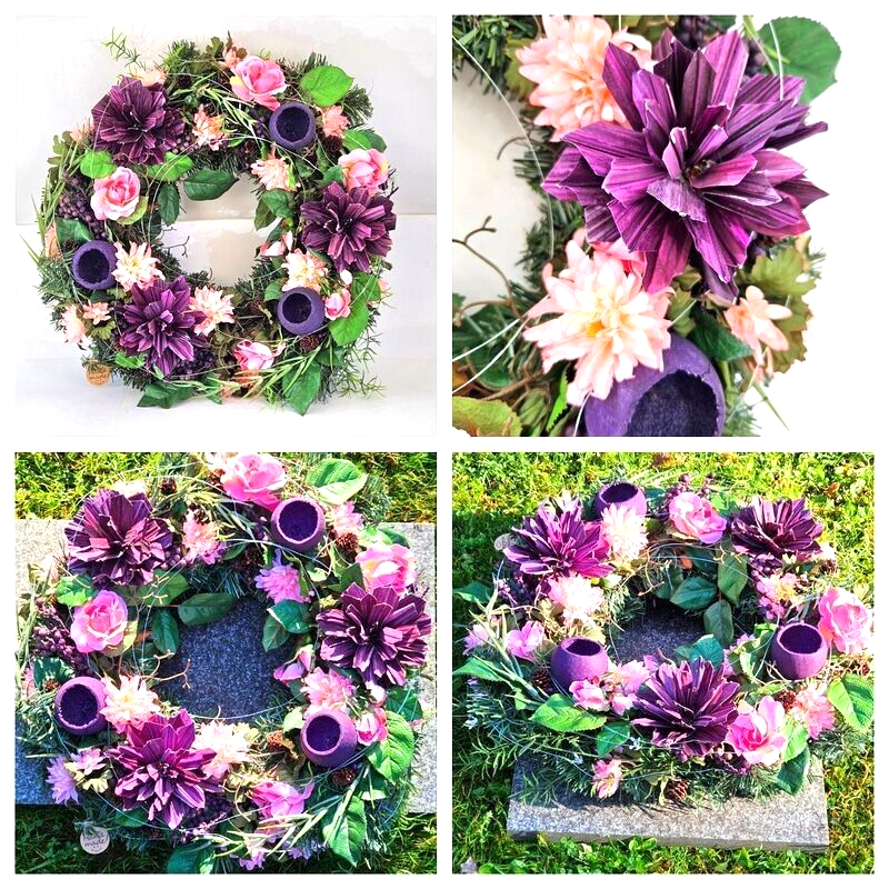 Grabkranz künstliche Tanne Rosen Bell Cup Allerheiligen Totensonntag Friedhof