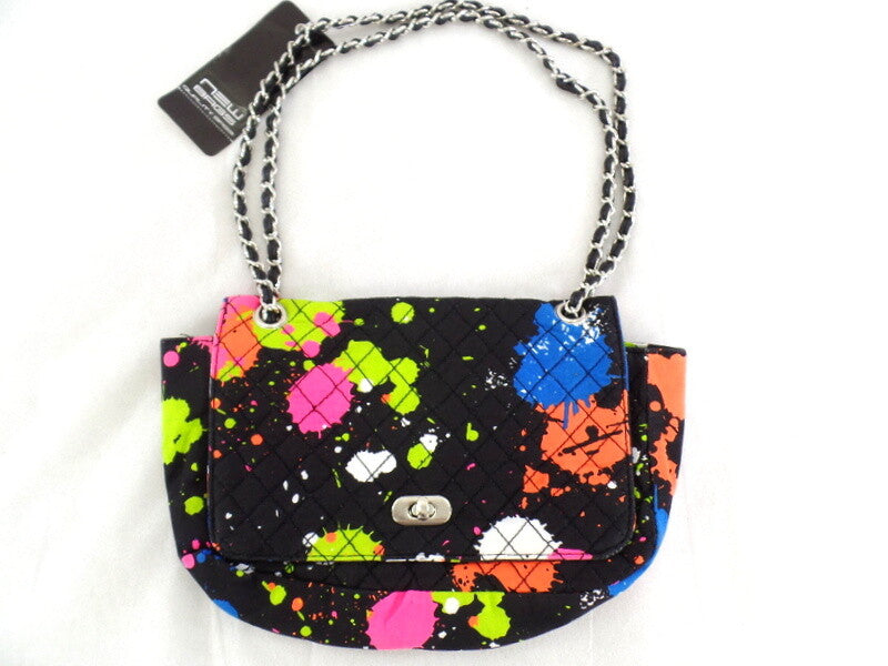 Umhängetasche Schwarz mit Fleckenmuster Schultertasche New Design Stoff