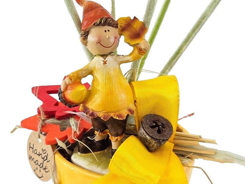 Topfblume Gerbera Gelb Weiß Kunstblumen Keramikgefäß rund Figur Blätter Geschenk