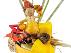 Topfblume Gerbera Gelb Weiß Kunstblumen Keramikgefäß rund Figur Blätter Geschenk
