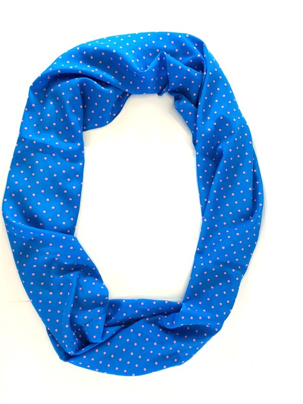 Schal Rundschal hellblau mit Rosa Punkten Loop Wickelschal 100% Polyester