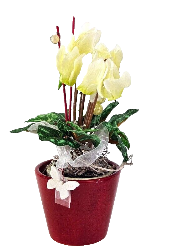 Topfblumen Alpenveilchen künstlich 2 Stück Weiß Rot Kunstblumen 20 cm Hoch