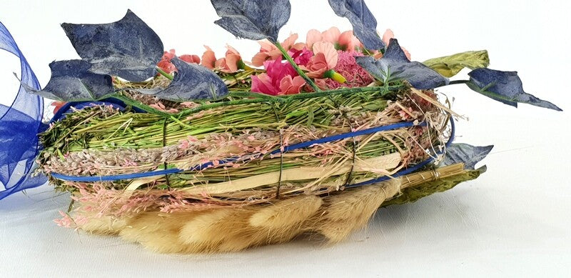 Kranz künstlich trocken beidseitig dekoriert Blau Rosa Dahlie Lagurus 20 cm