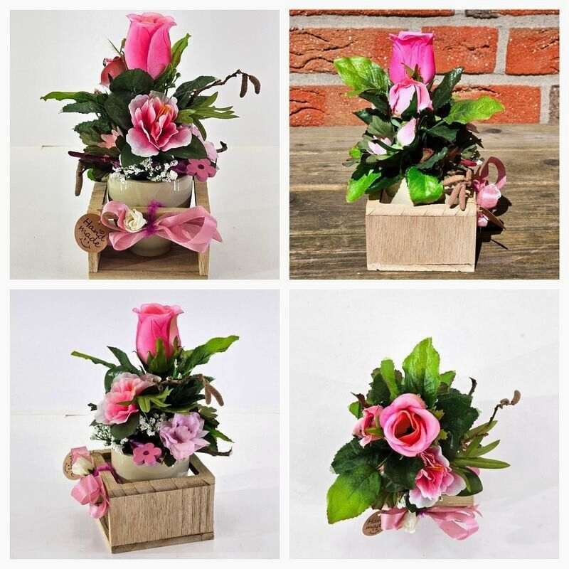 Casa-Poador Künstliches Gesteck Kunstblume in Holzkästchen Blume Geschenk Deko