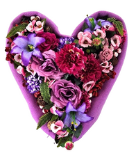 Grabgesteck Grabschmuck Herz Rosa Lila  Rosen Dahlie Kunstblumen Natur Friedhof