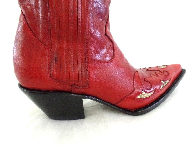 Westernstiefel 39 Rot Short Rojo Natural Rot Applikationen Leder spitz Go West