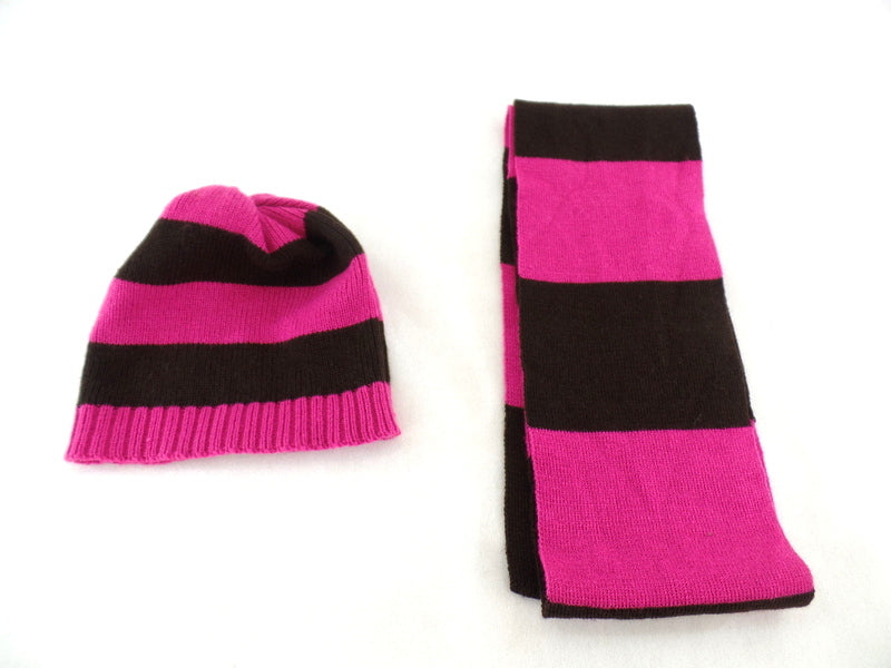 2 er Set Schal & Mütze Pink Lila Pink Braun gestreift Varianten
