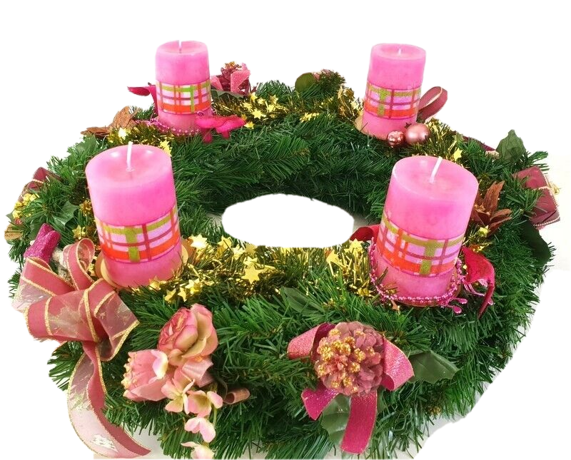 Adventskranz Rosa Pink Bourdaux künstliche Tanne 45 cm Kerzen Kugeln Sterne
