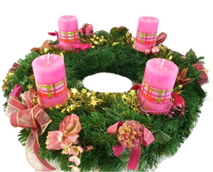 Adventskranz Rosa Pink Bourdaux künstliche Tanne 45 cm Kerzen Kugeln Sterne