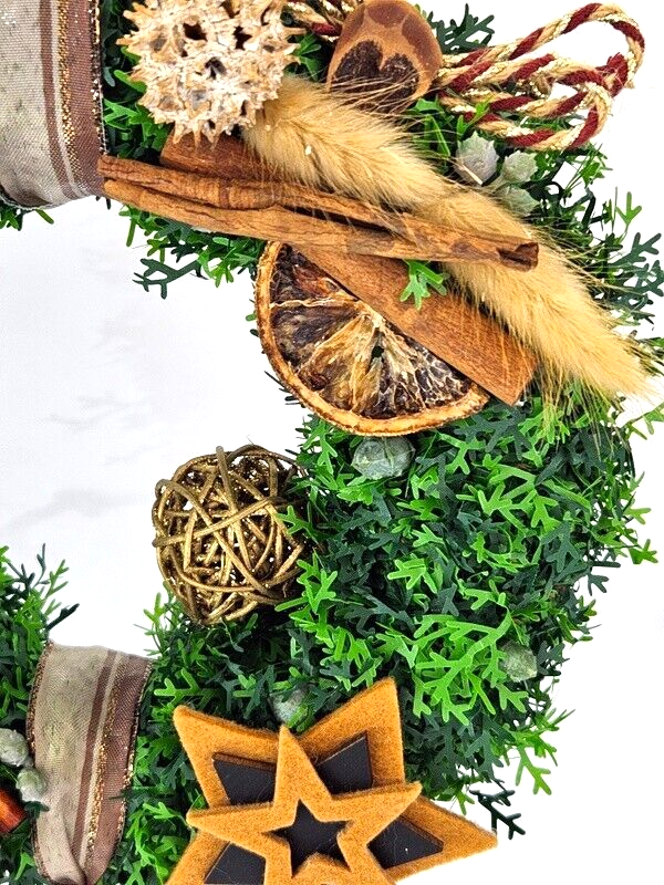 Türkranz Wandkranz künstlich Braun Natur Thuja 21 cm Sterne Zapfen Zimt Lagurus