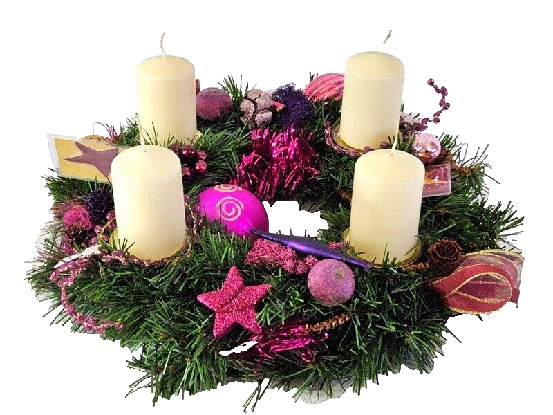 Adventskranz Rosa Lila Bourdaux künstliche Kiefer 35 cm Glitzerband Sterne 9065