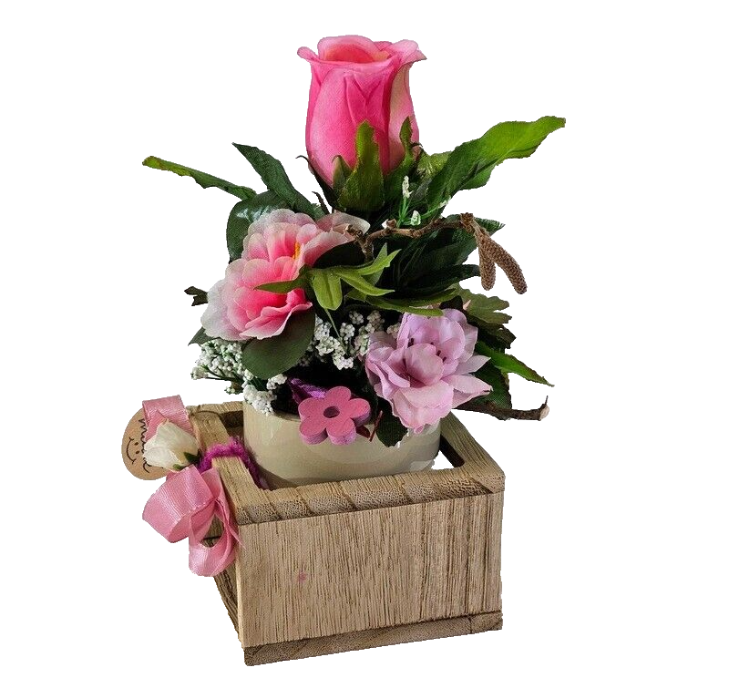 Casa-Poador Künstliches Gesteck Kunstblume in Holzkästchen Blume Geschenk Deko